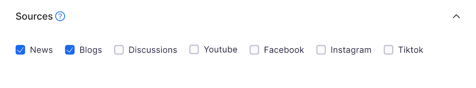 A domain entered with "News" and "Blogs" selected as sources on Brand Monitoring tool settings.