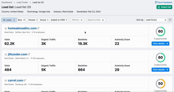 Demonstration of how to open a lead's details.