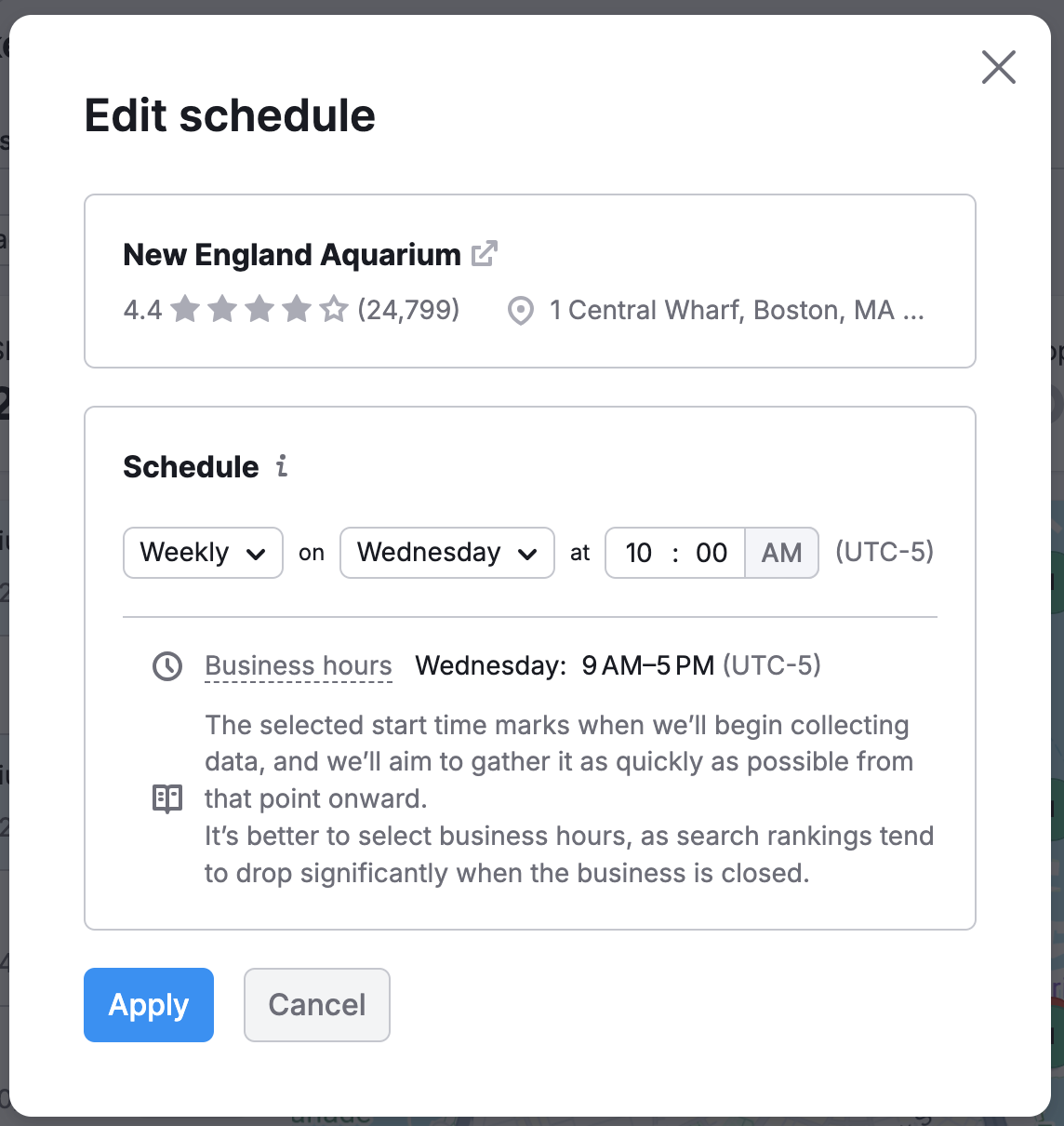 An example of the pop-up where you can adjust the date and time of your scans.