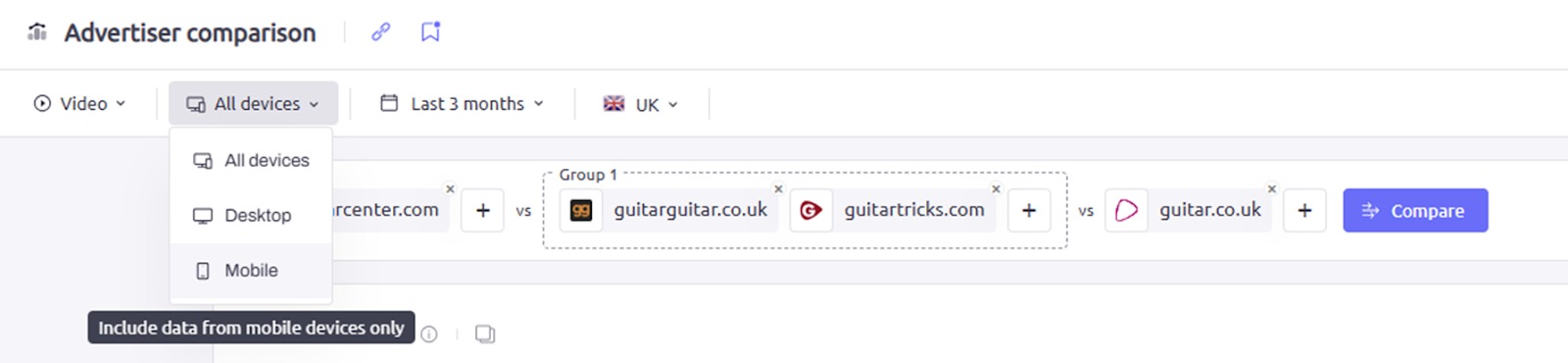 Changing your focus device(s) in AdClarity — Advertising Intelligence